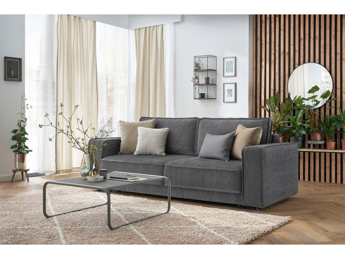 Bobochic Emile Schlafsofa 3-Sitzer mit Bettkasten Melange-Stoff Dunkelgrau