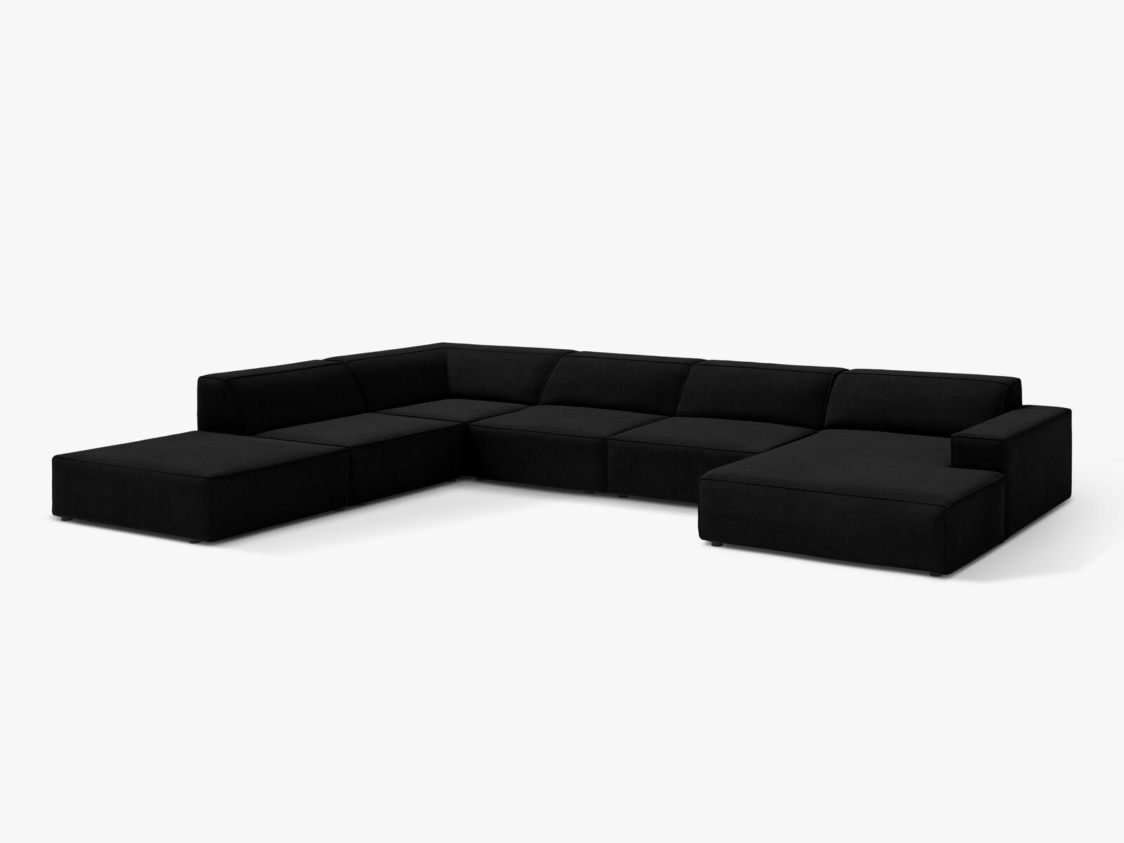 Micadoni Panorama-Ecksofa Jodie 7-Sitzer Links Samt Bluvel Schwarz