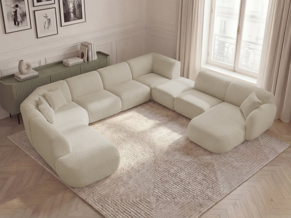Bobochic Anda Wohnlandschaft mit Pouf 396 × 357 cm Chenille Beige Ecke rechts