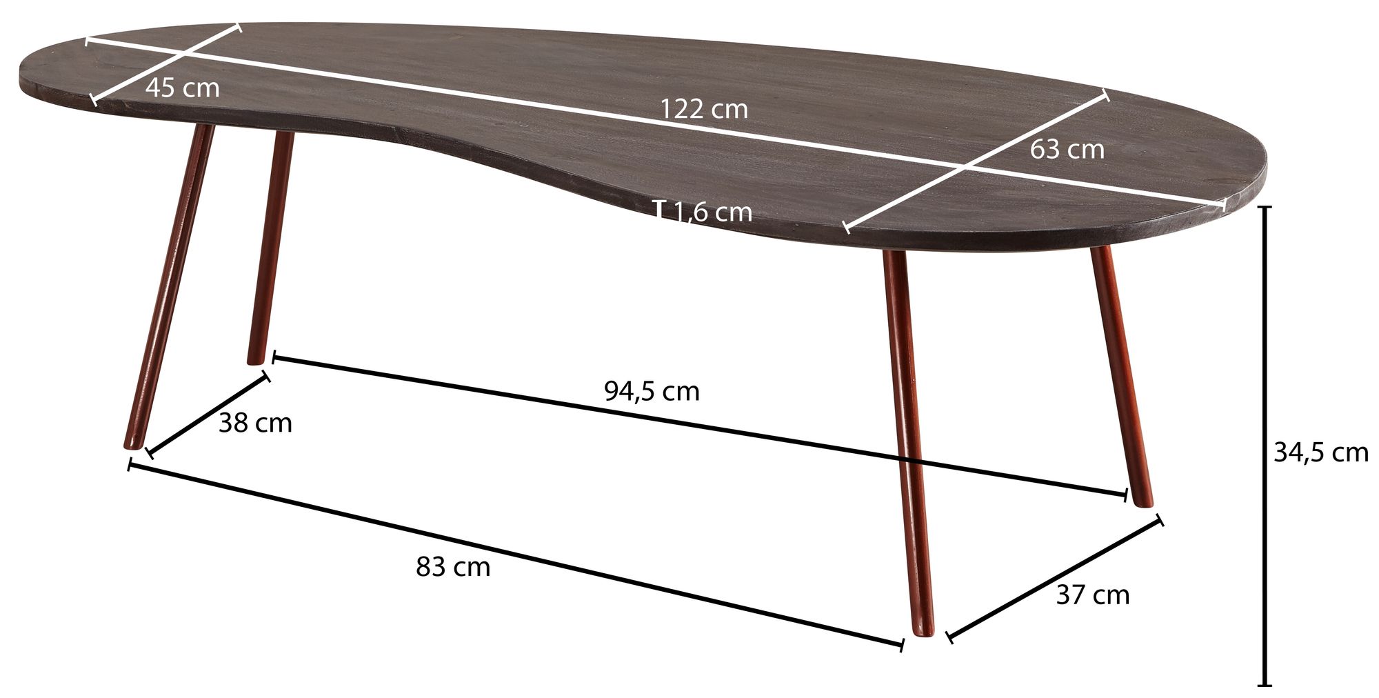 Couchtisch Sula Massivholz Grau Höhe 34,5 cm