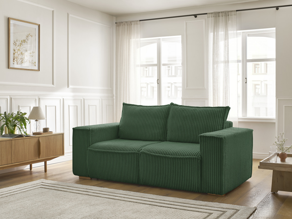Bobochic Chelsea Schlafsofa 3-Sitzer Cordsamt Grün, Liegefläche 140 × 200 cm