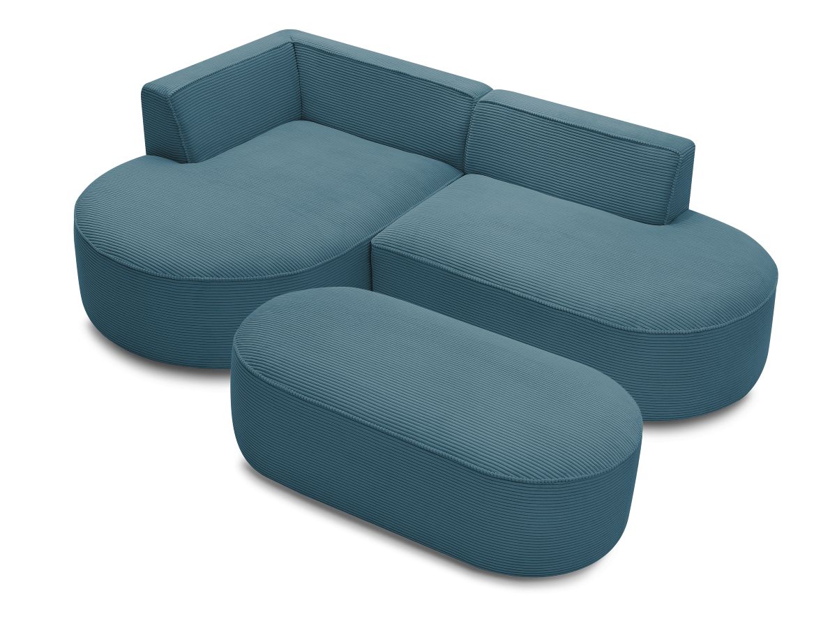 Bobochic Rousseau Ecksofa mit Pouf Cordsamt Dunkelblau Ecke links