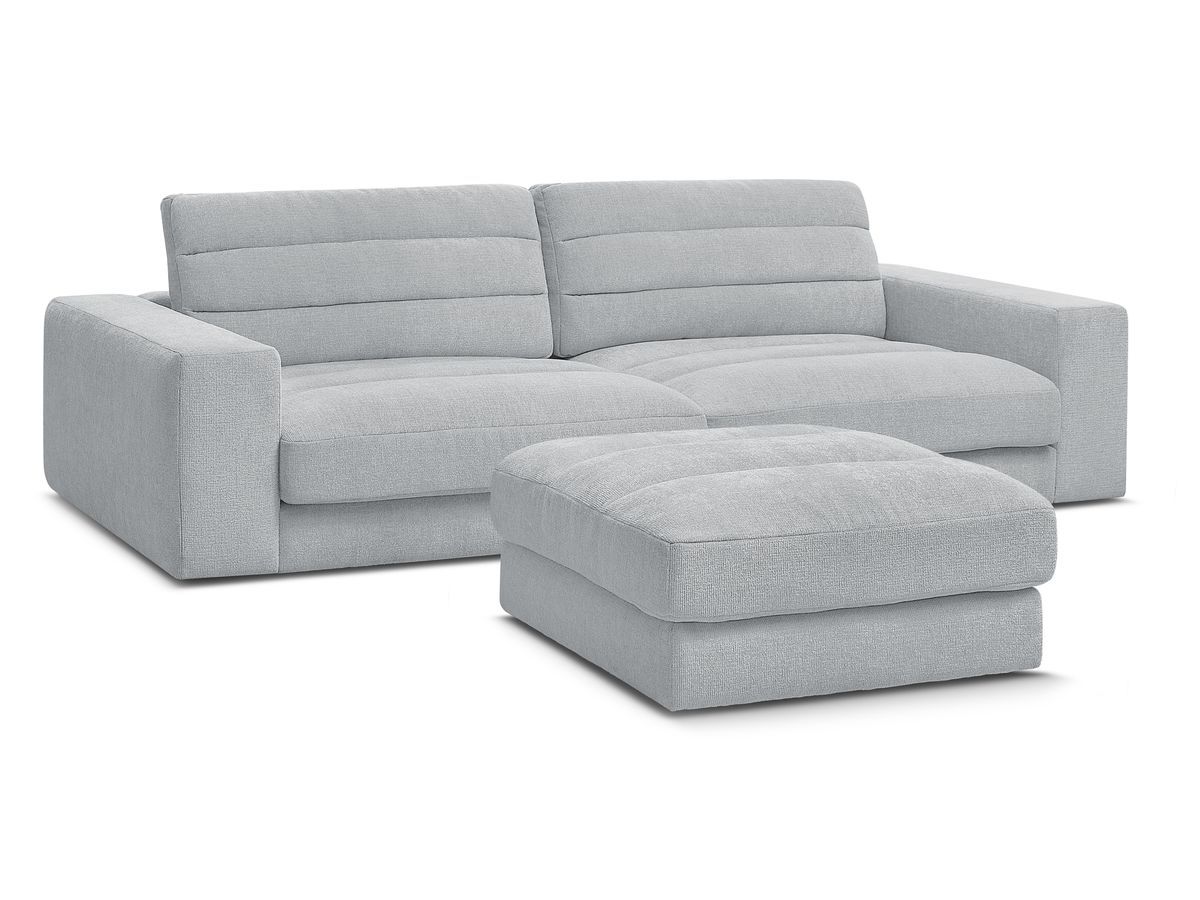 Bobochic Sierra Sofa 3-Sitzer mit Pouf Strukturstoff Hellgrau