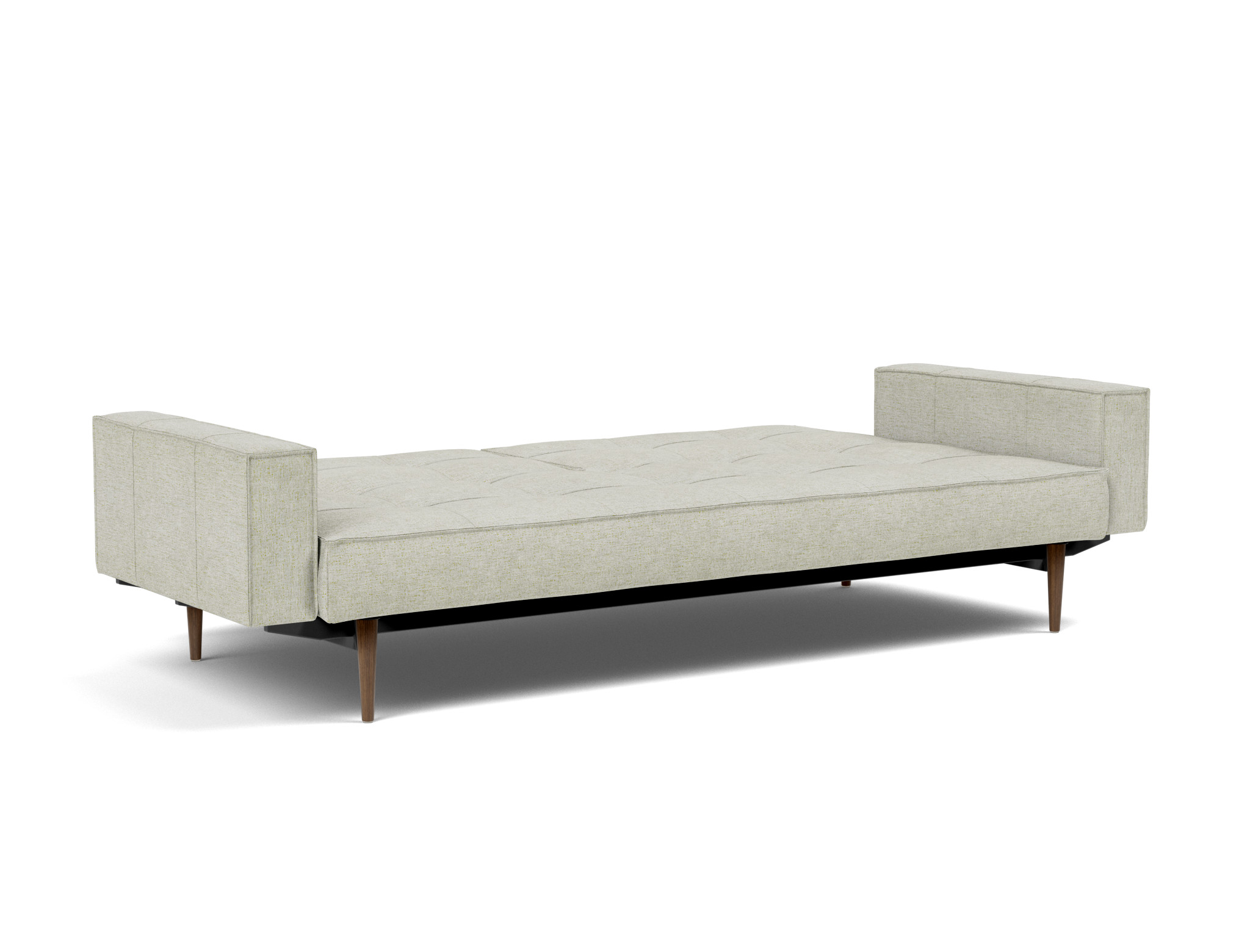 Schlafsofa Splitback mit Armlehnen Flachgewebe Avella 280-Sand Beine Styletto Eiche dunkel