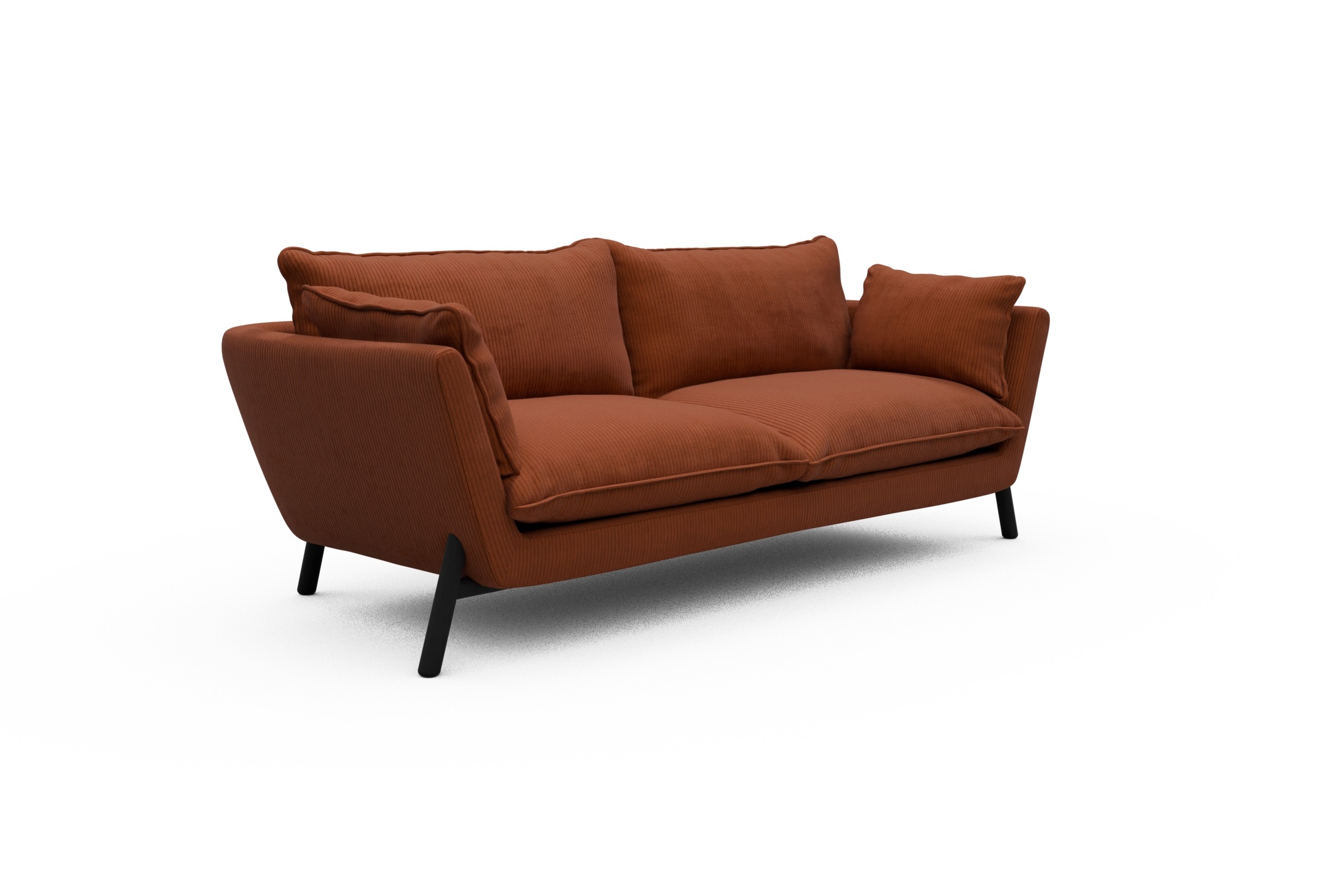 Sofa Emil PREMIUM 3-Sitzer Beinfarbe Eiche Schwarz Corduroy-Burnt-Orange