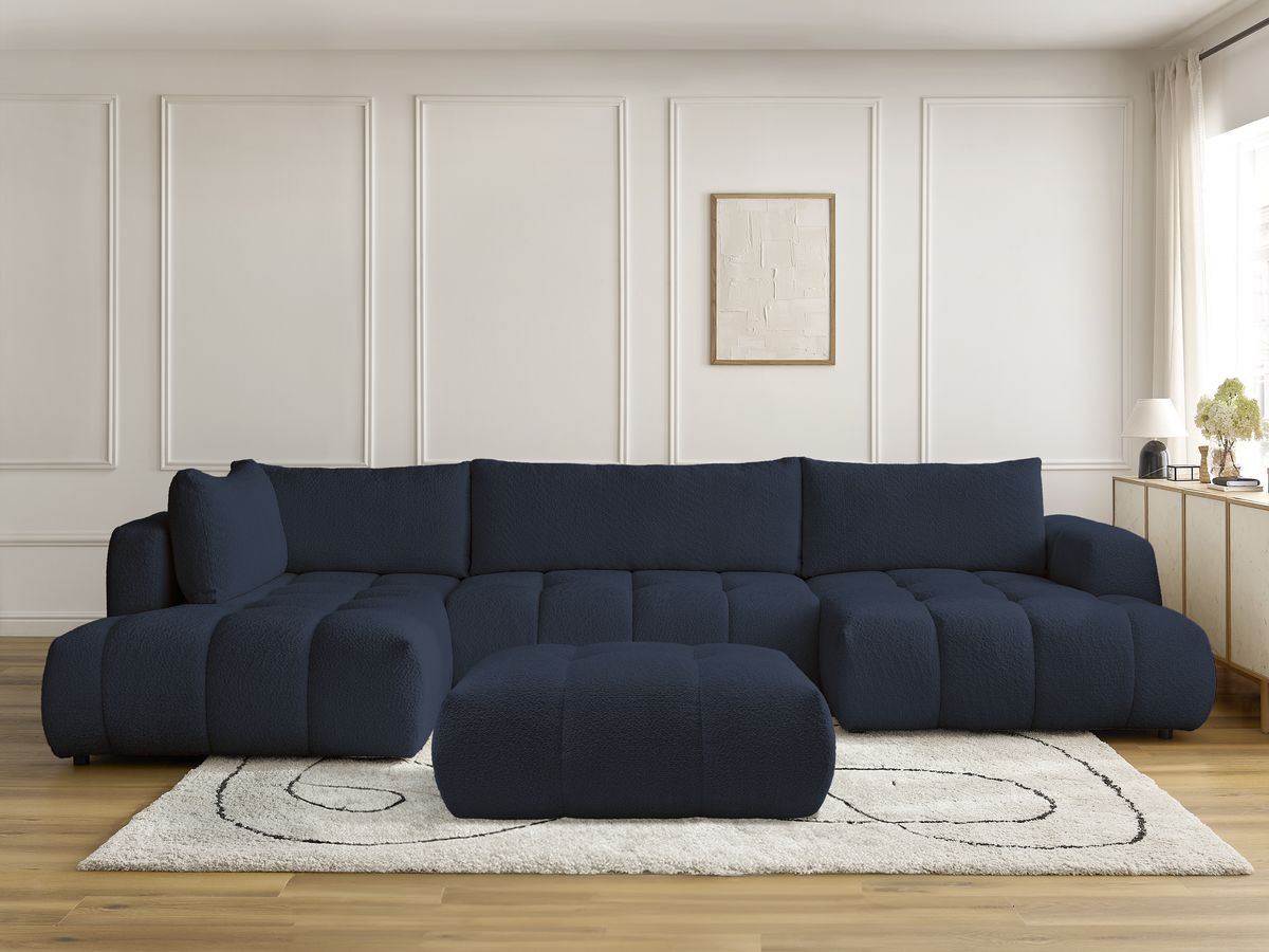 Bobochic Fuji Wohnlandschaft mit Pouf Bouclé-Stoff Dunkelblau Ecke rechts