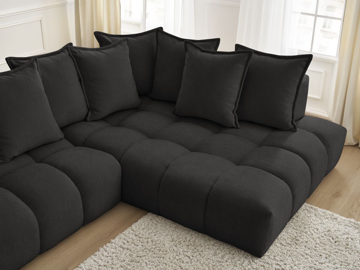 Bobochic Everest Ecksofa, 10 Kissen Strukturstoff Schwarz Ecke rechts