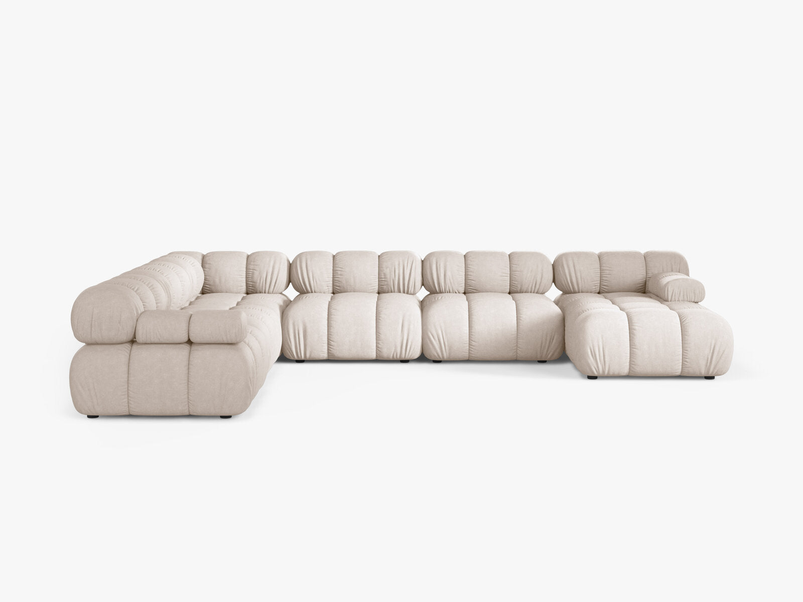 Micadoni Modulares Panorama Ecksofa Bellis 8-Sitzer Links Strukturierter Stoff Liberty Beige