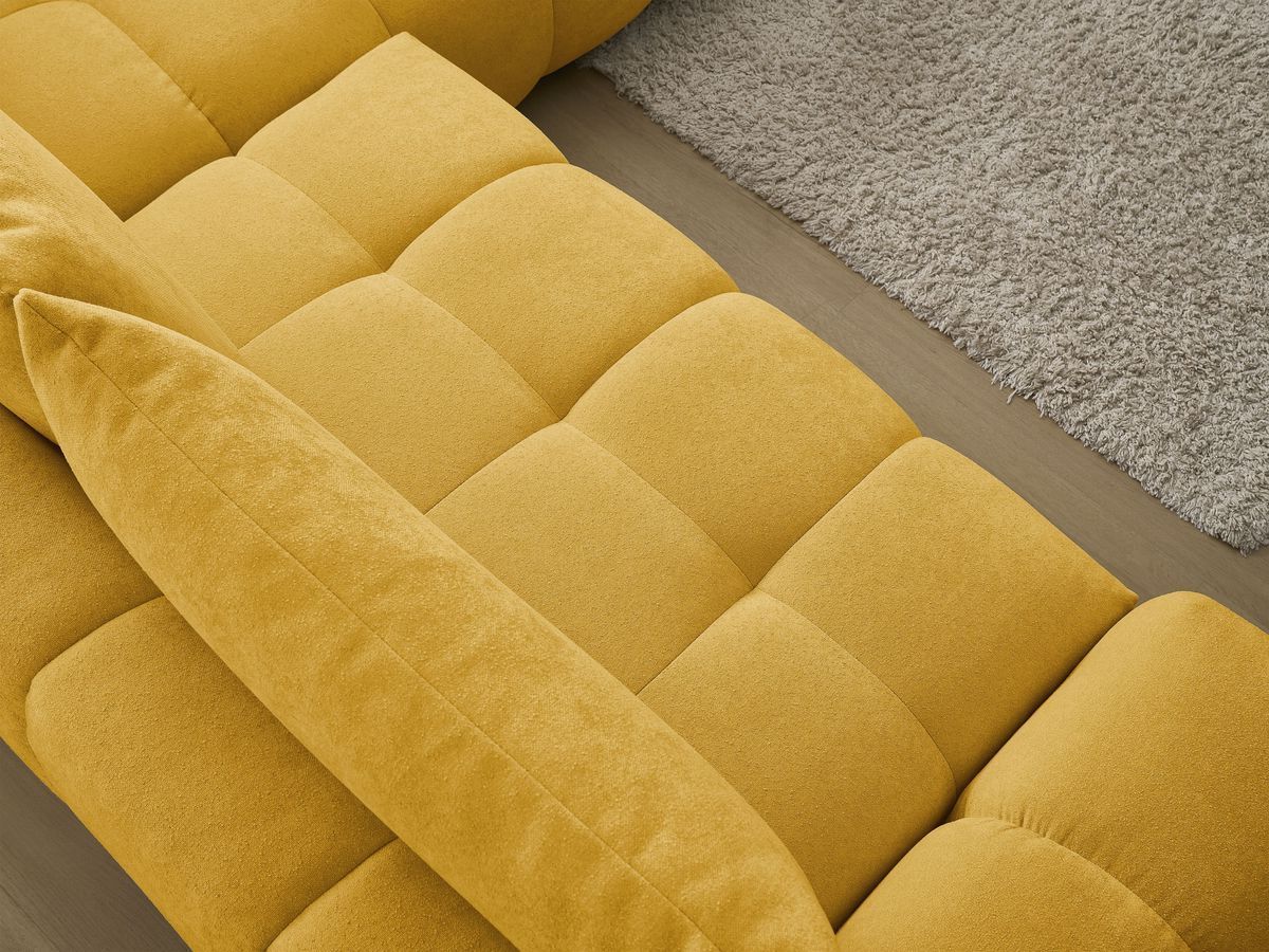 Bobochic Everest Ecksofa mit Schlaffunktion und Bettkasten 320 × 212 cm, 5 Kissen Strukturstoff Gelb Ecke rechts