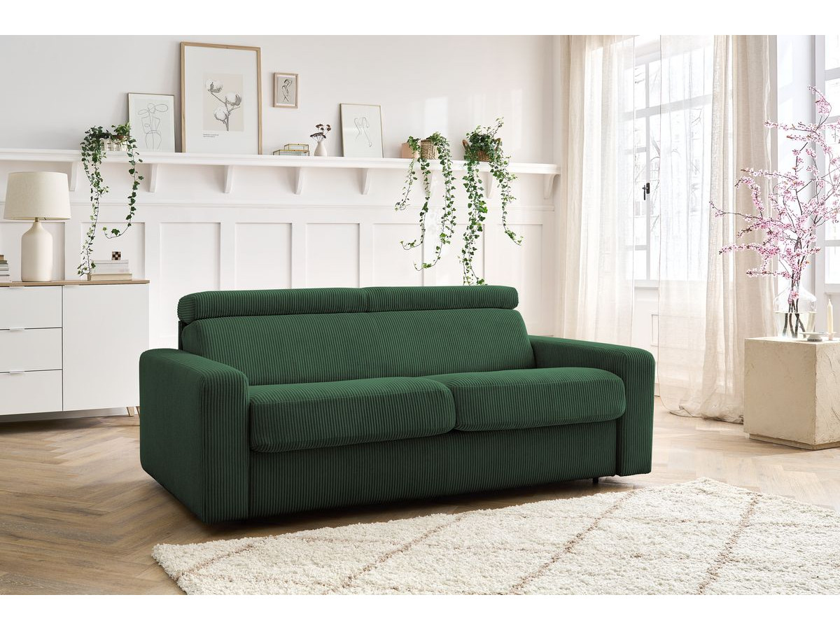 Bobochic Monaco Schlafsofa 3-Sitzer Cordsamt Grün, Liegefläche 160 × 190 cm