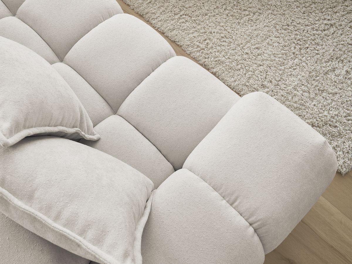 Bobochic Everest Ecksofa mit Schlaffunktion und Pouf, 10 Kissen Strukturstoff Beige Ecke rechts