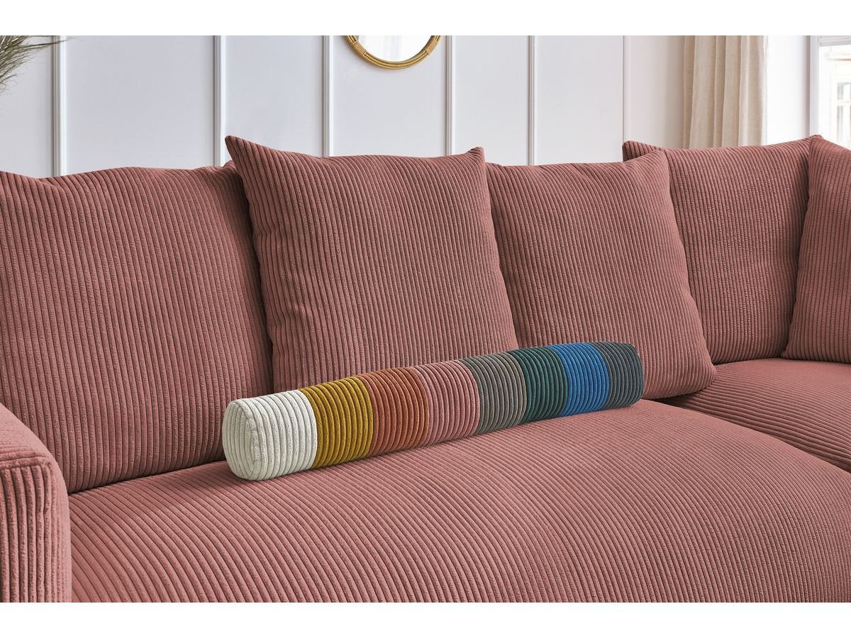 Bobochic Voltaire Ecksofa mit Pouf 268 × 214 cm Cordsamt Rosa Ecke rechts