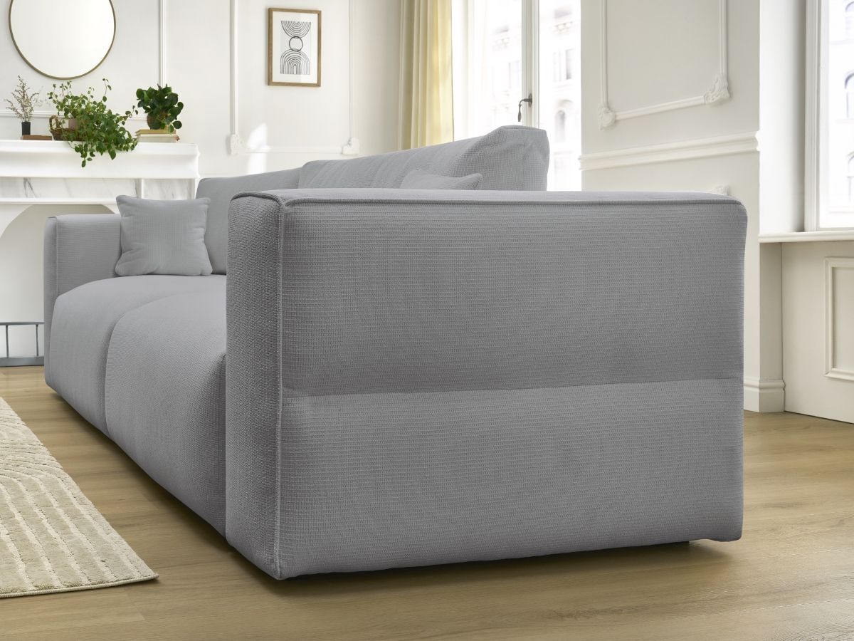 Bobochic Ezechiel Schlafsofa 3-Sitzer mit Bettkasten Melange-Stoff Hellgrau