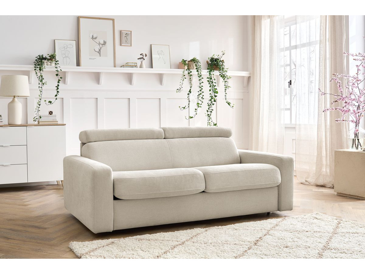 Bobochic Monaco Schlafsofa 3-Sitzer Stoff Beige, Liegefläche 140 × 190 cm