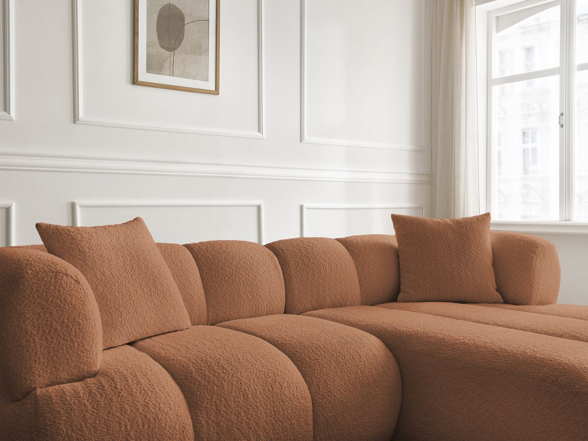 Bobochic Pamira Ecksofa Bouclé-Stoff Orange Ecke rechts