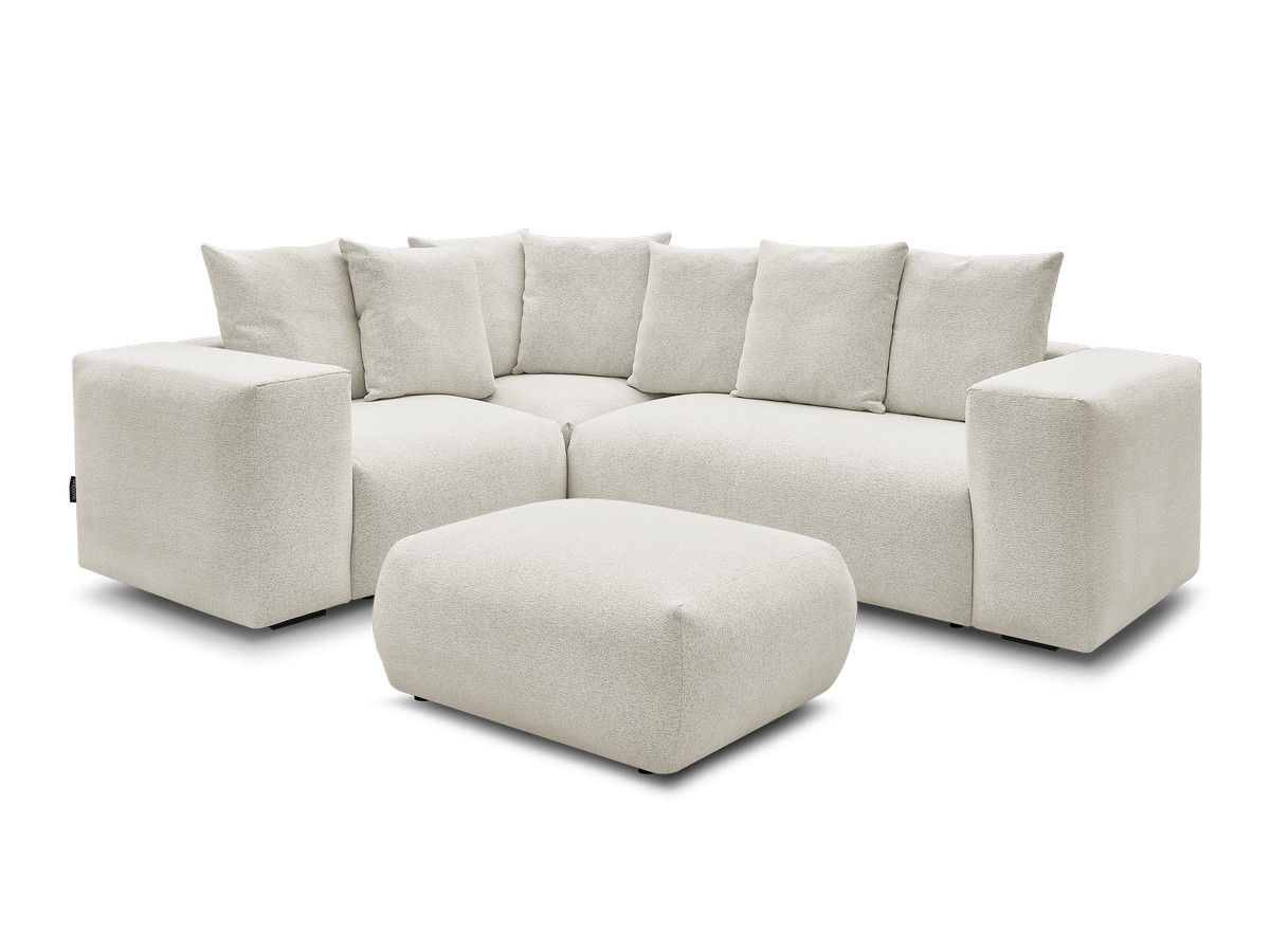 Bobochic Voltaire Ecksofa mit Pouf 268 × 214 cm Melange-Stoff Weiß Ecke links