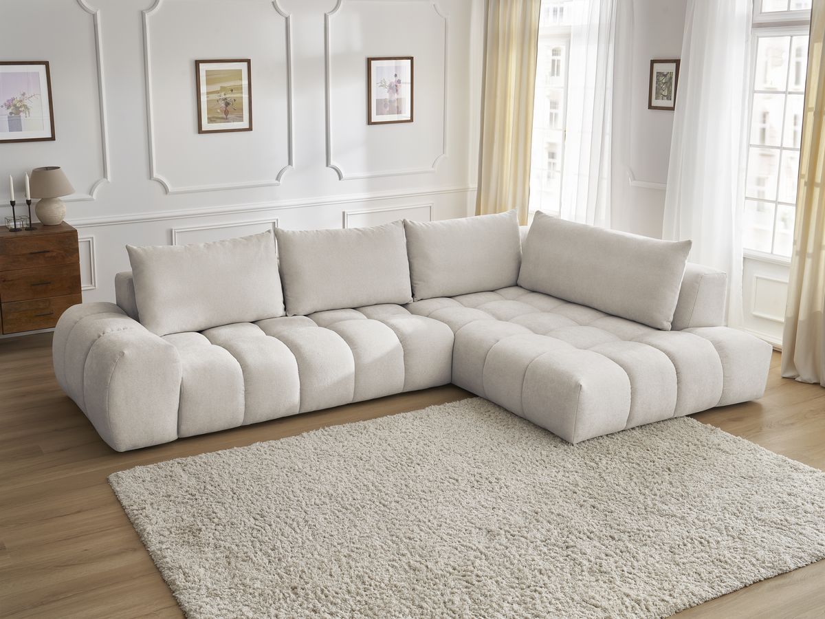 Bobochic Everest Ecksofa, 4 Kissen Strukturstoff Beige Ecke rechts