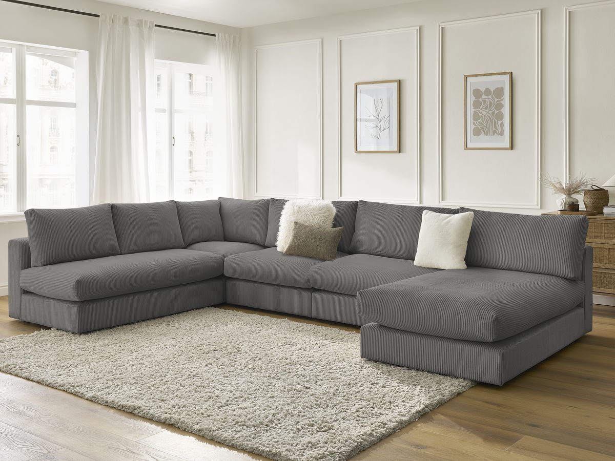 Bobochic Paris Ecksofa Cordsamt Dunkelgrau