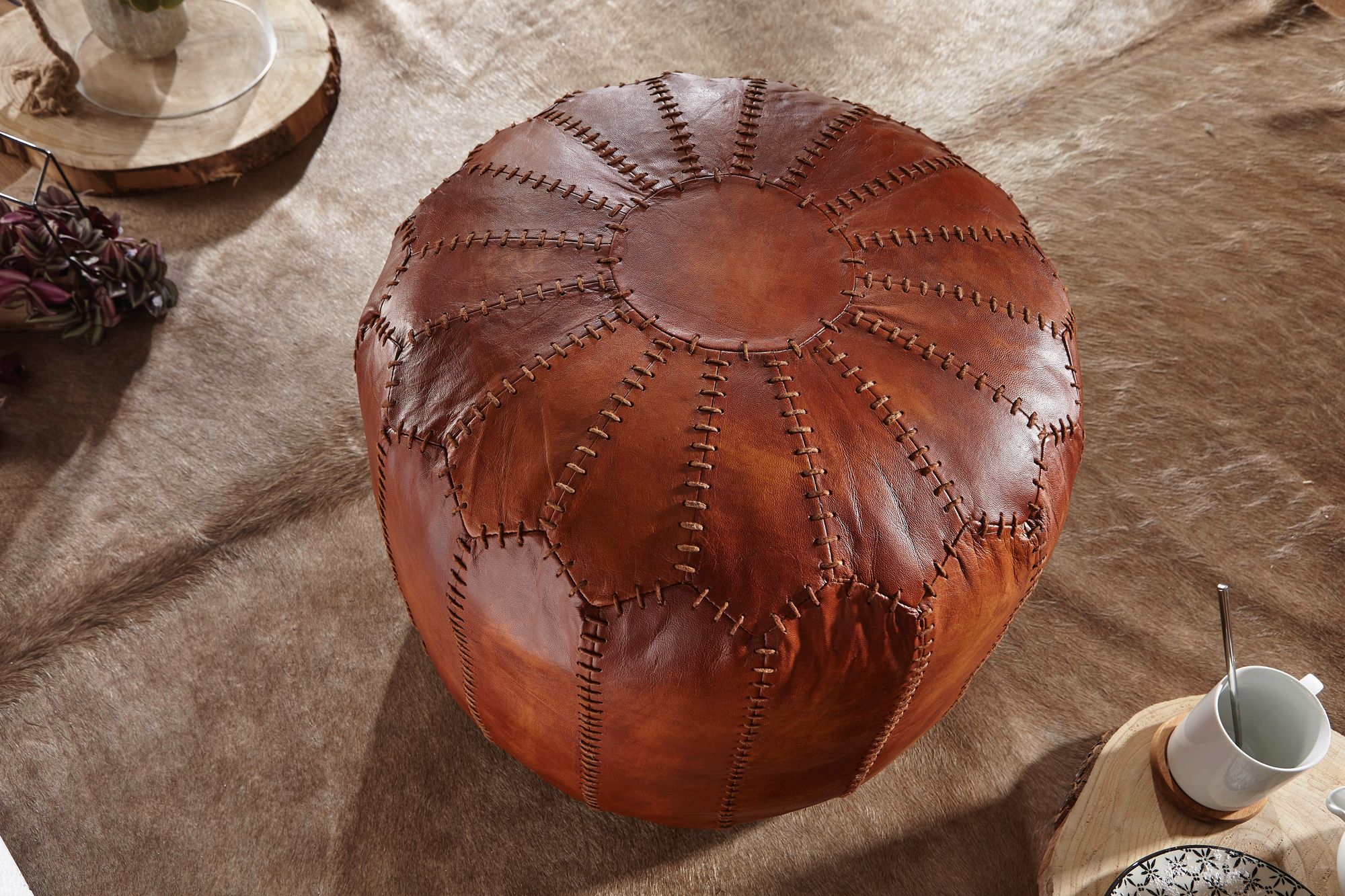 Sitzhocker Thyholm Echtleder Braun Ø 52 cm