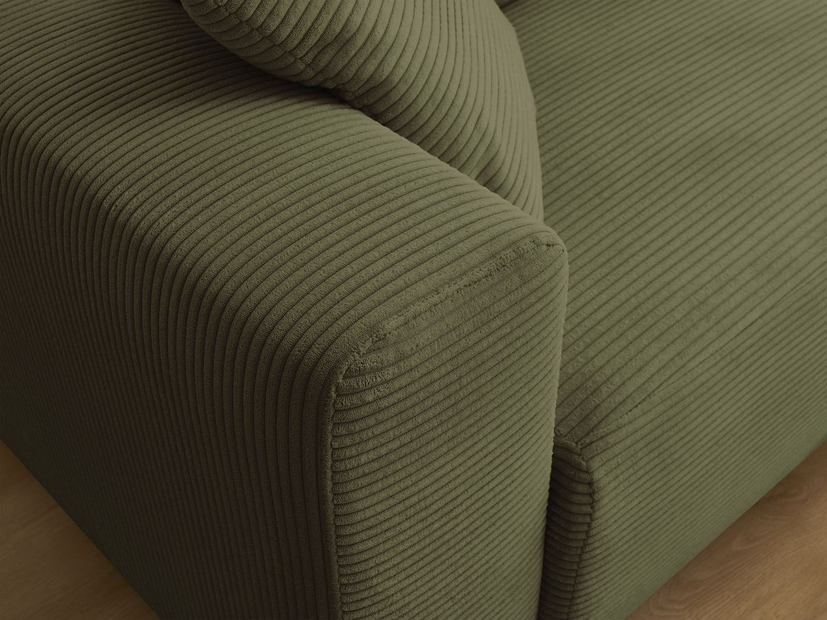 Bobochic Atilla Ecksofa mit Schlaffunktion und Bettkasten Cordsamt Hellgrün Ecke rechts