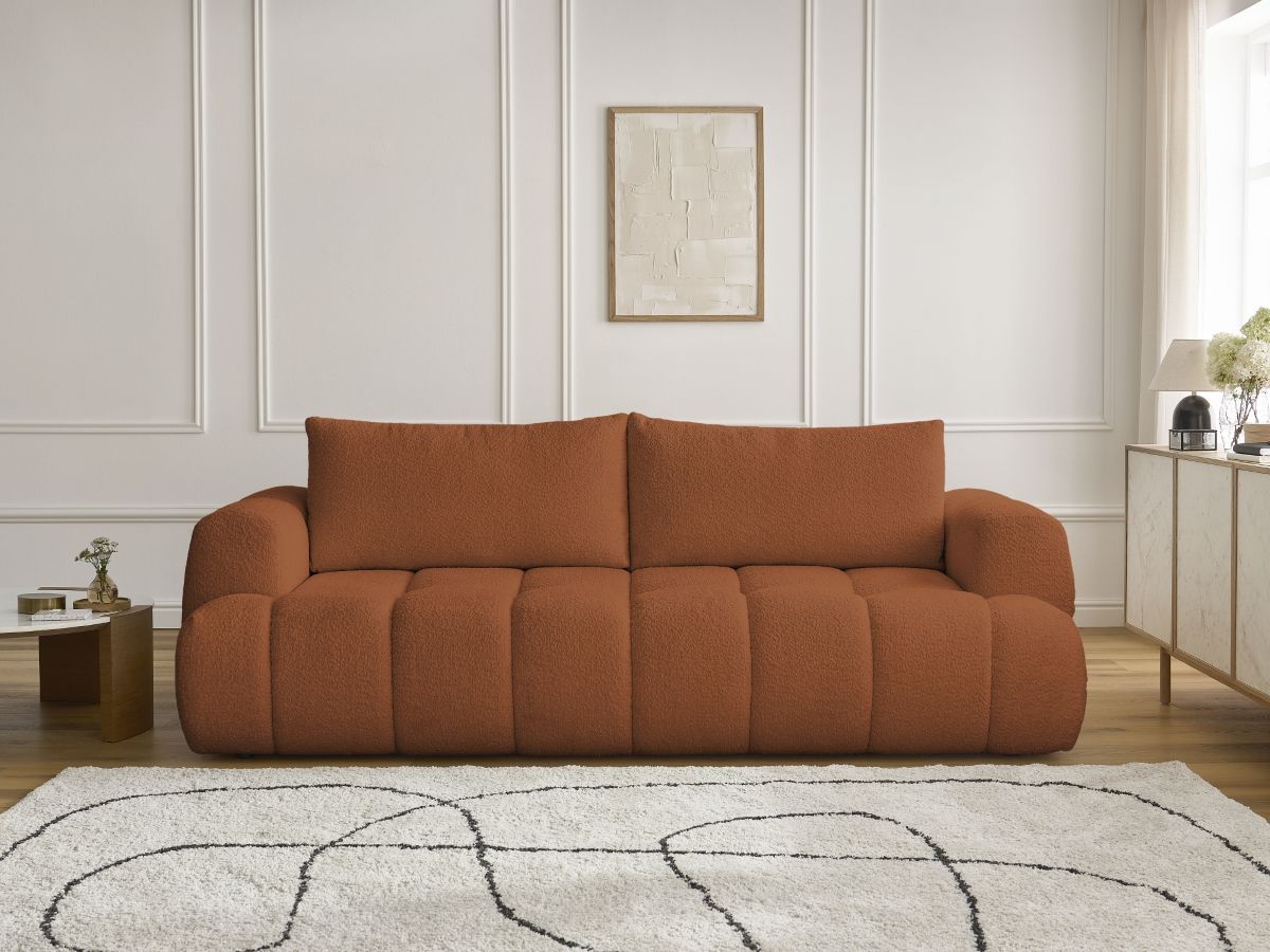 Bobochic Fuji Schlafsofa 3-Sitzer mit Bettkasten Bouclé-Stoff Orange