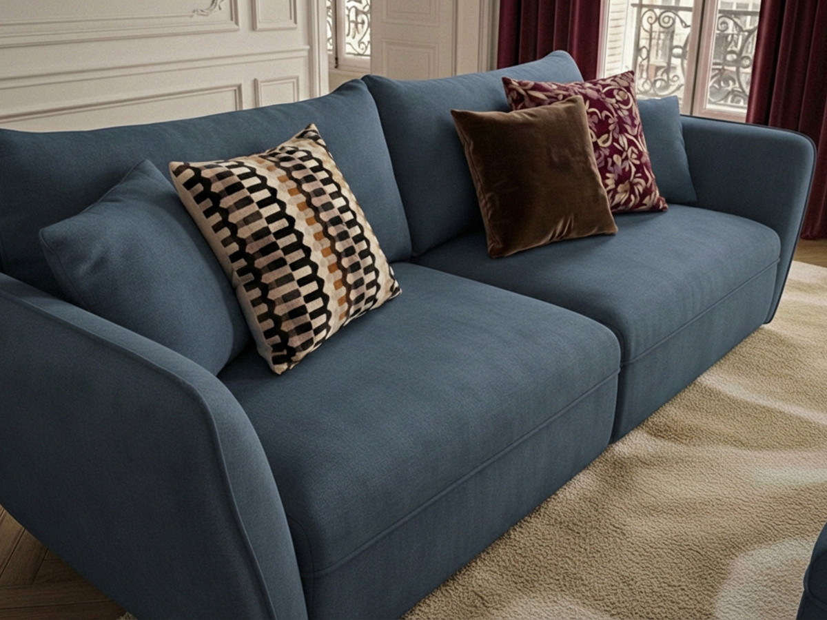 Bobochic Luigi Sofa 3-Sitzer mit Pouf Strukturstoff Blau