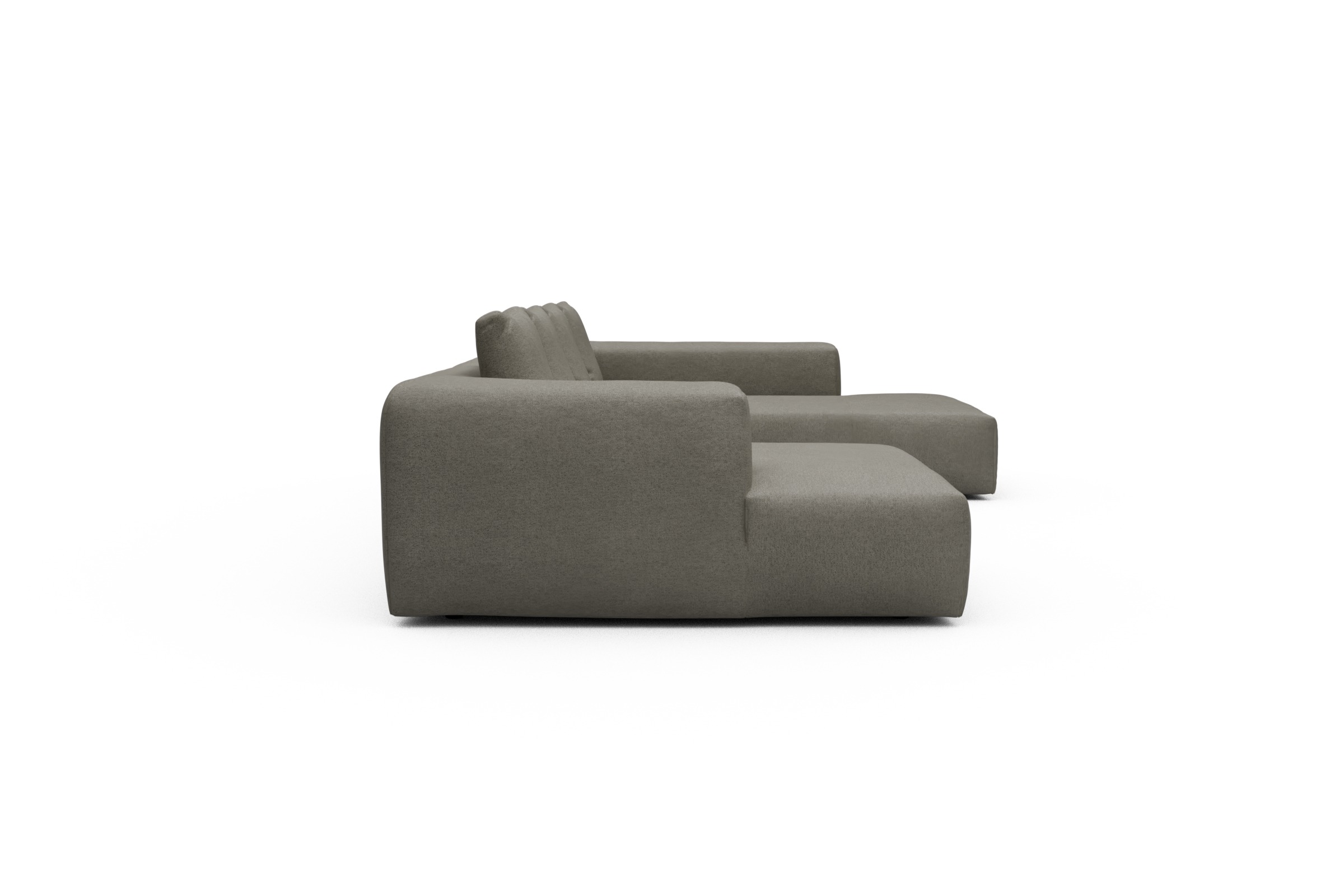 Wohnlandschaft Fred Relax-Ecke rechts mit 2-Sitzer und Chaiselongue links Denari-Warm-Grey