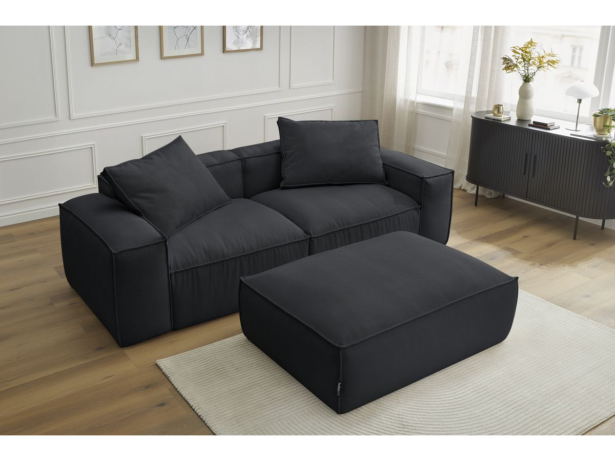 Bobochic Boheme Sofa 4-Sitzer mit Pouf Cordsamt Schwarz