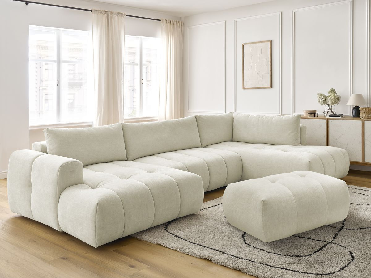 Bobochic Fuji Wohnlandschaft mit Pouf Stoff Beige Ecke links