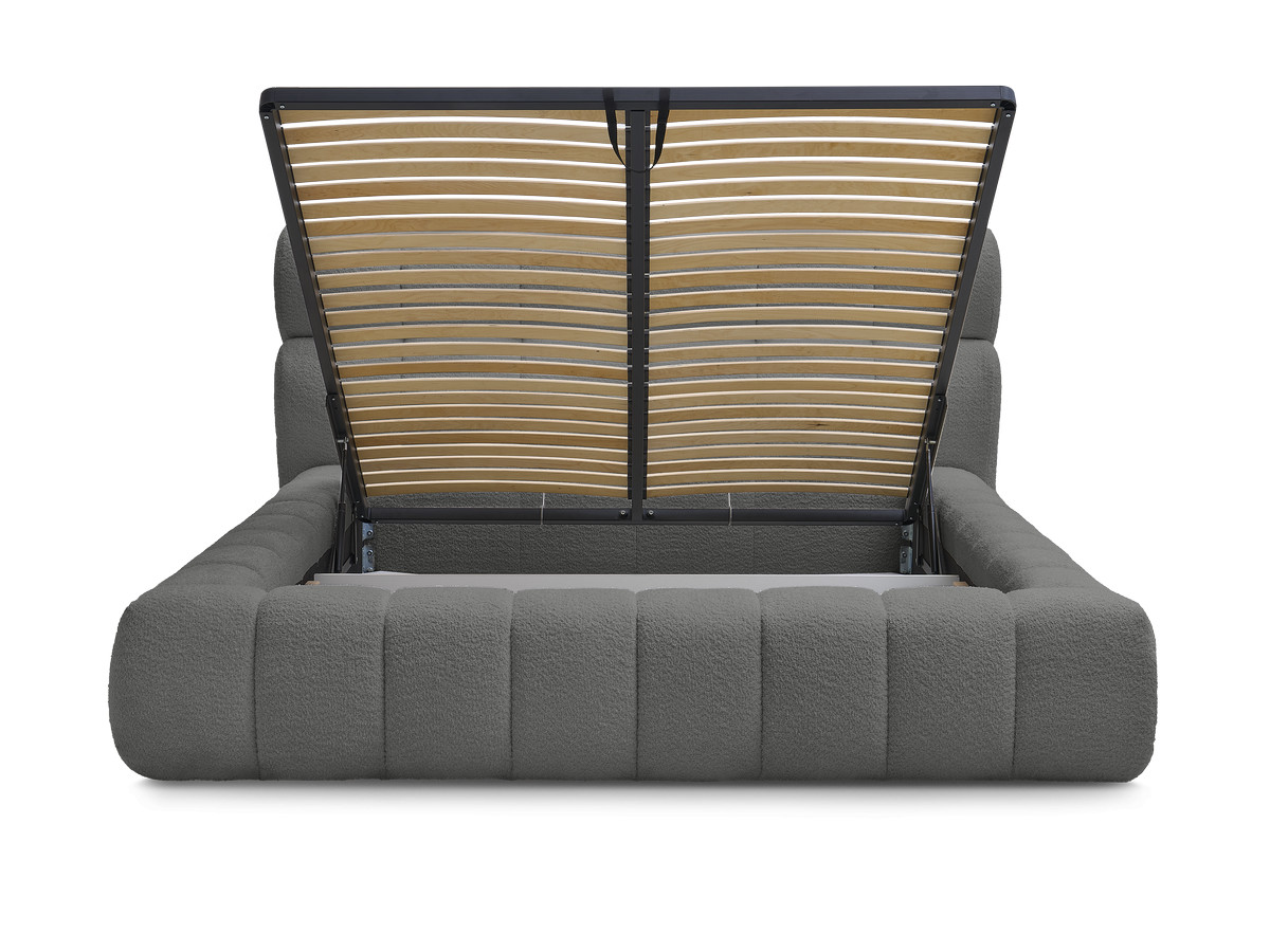 Bobochic Mont-blanc Polsterbett mit Bettkasten Bouclé-Stoff Dunkelgrau, Liegefläche 140 × 190 cm