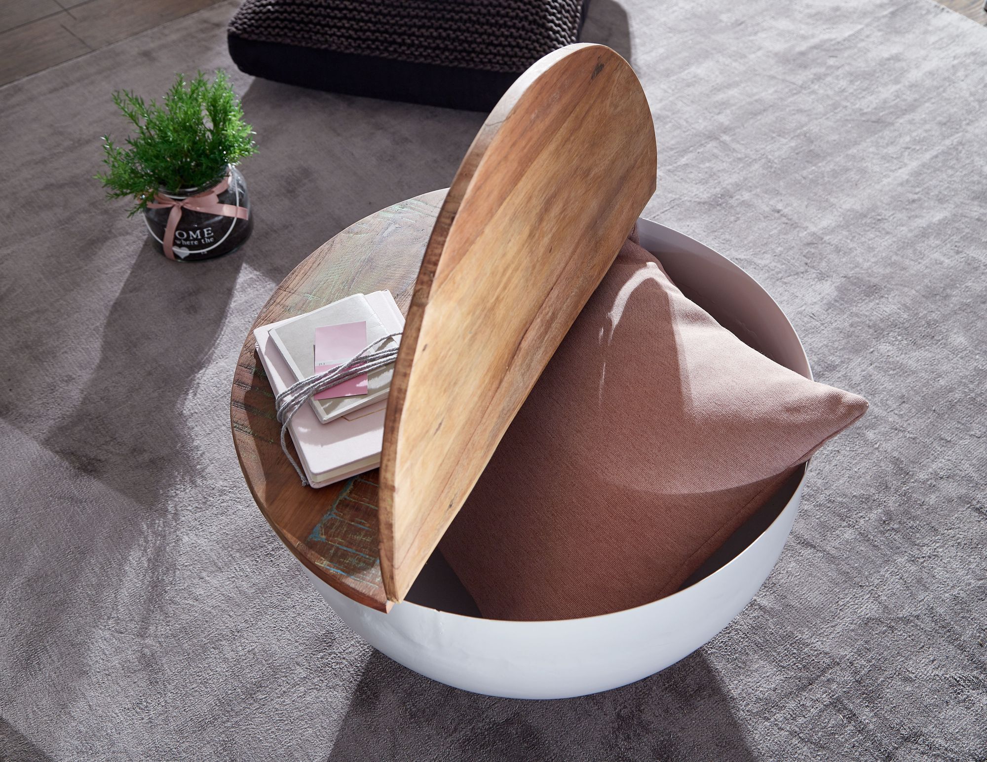 Couchtisch Selatrad Mango Massivholz Weiß Ø 60 cm