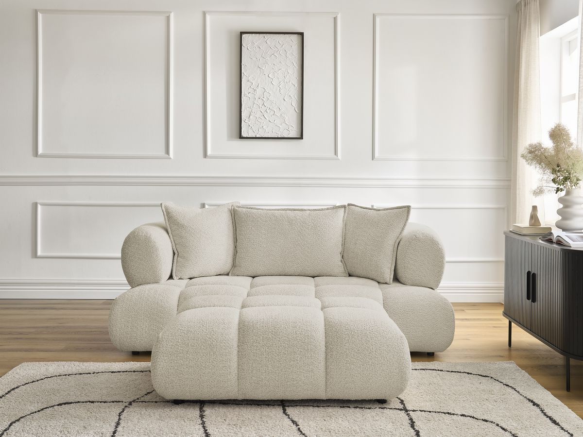Bobochic Alya Sofa 2-Sitzer mit Pouf Bouclé-Stoff Beige