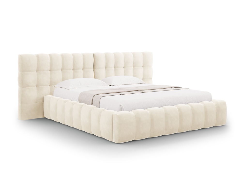 Cosmopolitan Design Stauraumbett mit doppeltem Kopfteil Bali 180x200 Samt Bluvel Helles Beige