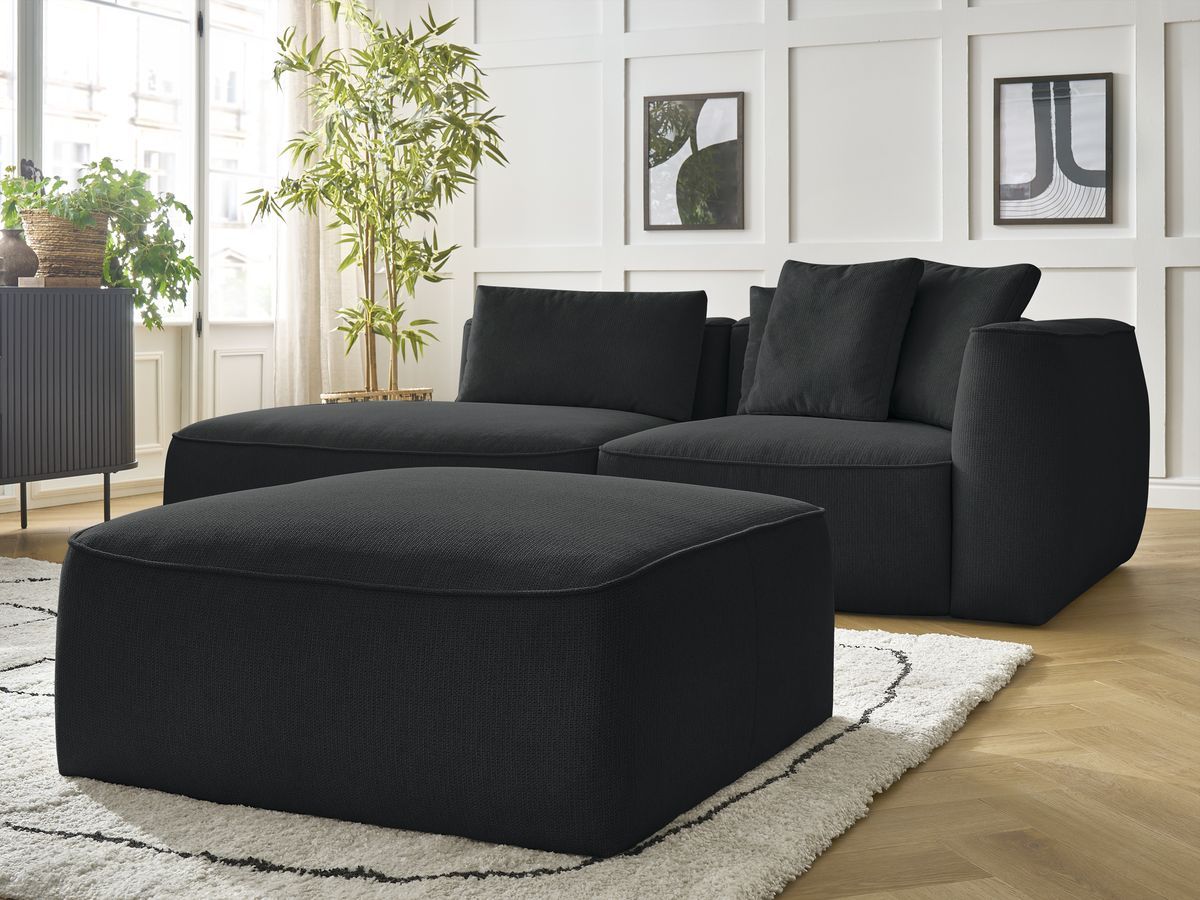 Bobochic Leopold Sofa 4-Sitzer mit Pouf Melange-Stoff Schwarz Armlehne rechts