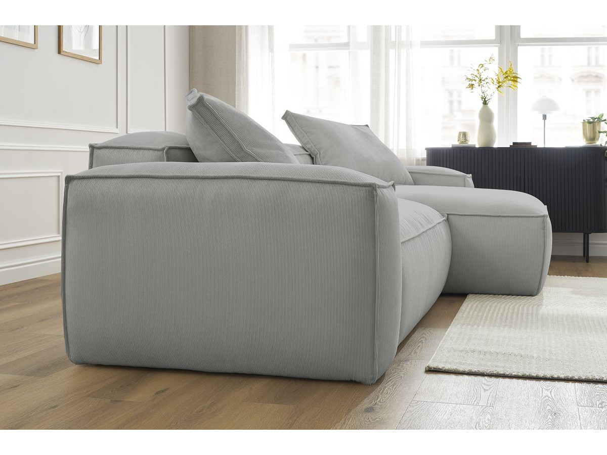 Bobochic Boheme Ecksofa, 3 Kissen Cordsamt Hellgrau