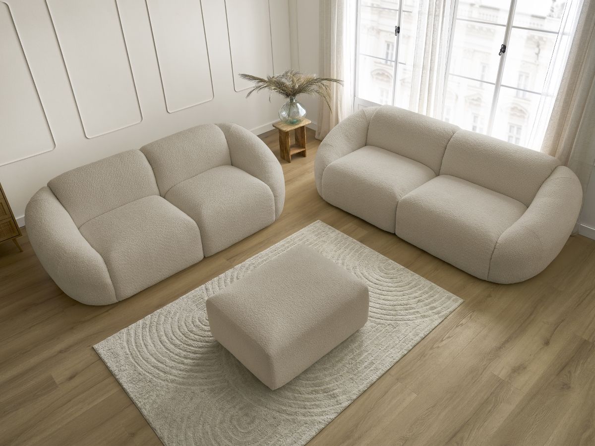 Bobochic Tina Sofa 6-Sitzer mit Pouf Bouclé-Stoff Beige