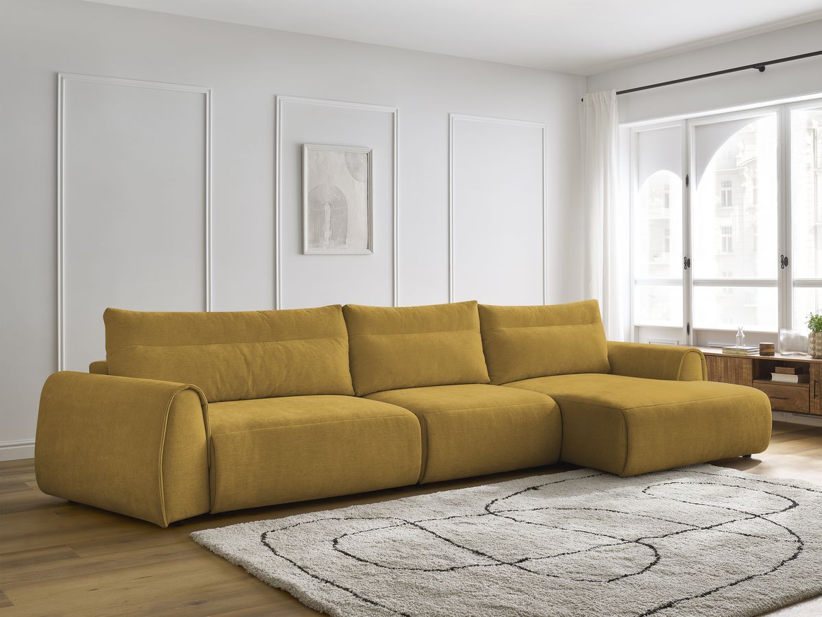 Bobochic Aden Ecksofa 386 × 152 cm Stoff Gelb Ecke rechts