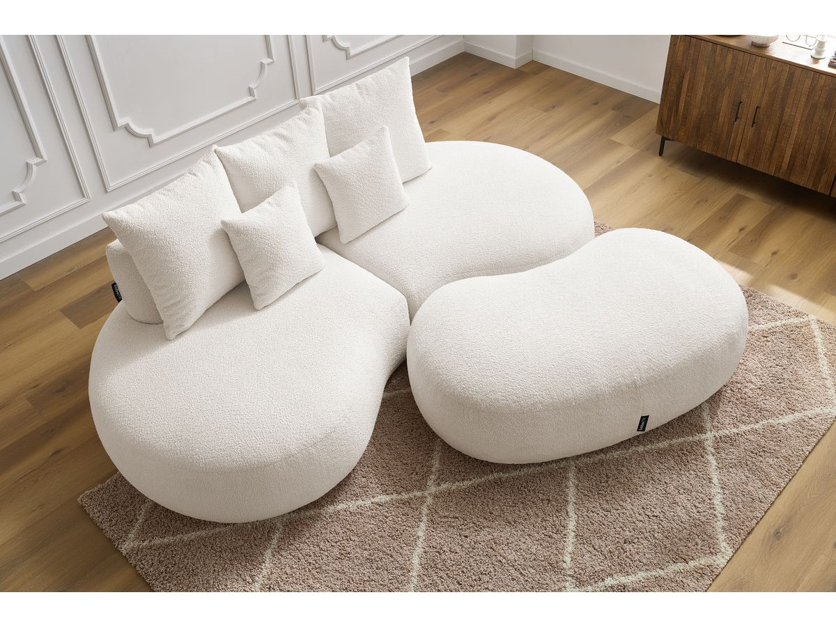 Bobochic Saint-germain Sofa 5-Sitzer mit Pouf Bouclé-Stoff Weiß