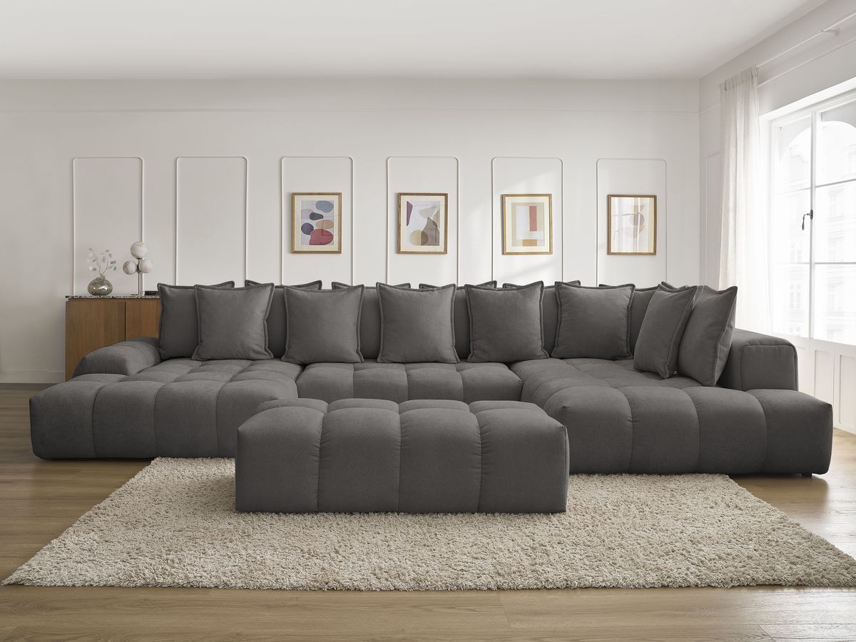 Bobochic Everest Wohnlandschaft mit Pouf, 14 Kissen Strukturstoff Dunkelgrau Ecke links