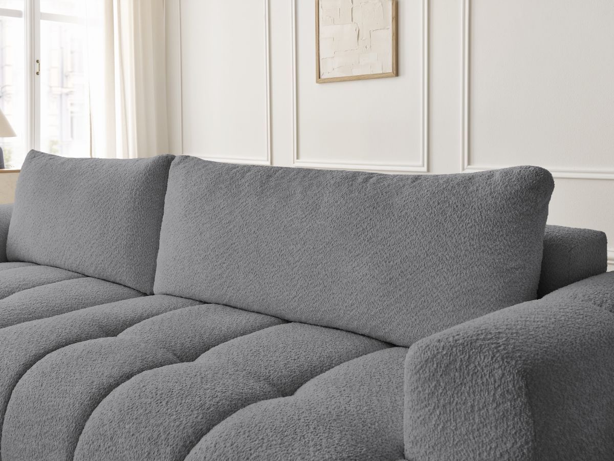 Bobochic Fuji Ecksofa mit Schlaffunktion und Bettkasten 292 × 160 cm Bouclé-Stoff Dunkelgrau Ecke links