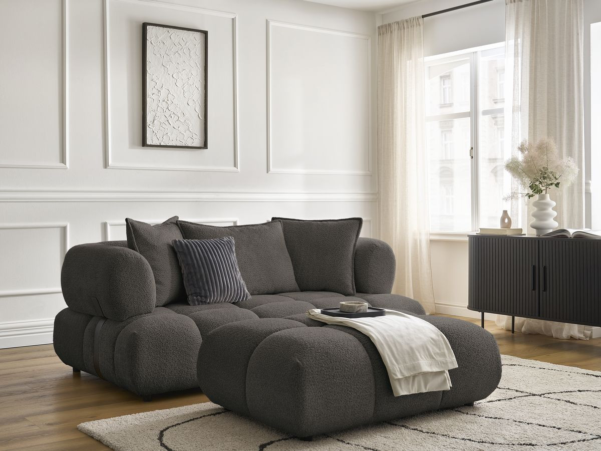 Bobochic Alya Sofa 2-Sitzer mit Pouf Bouclé-Stoff Braun
