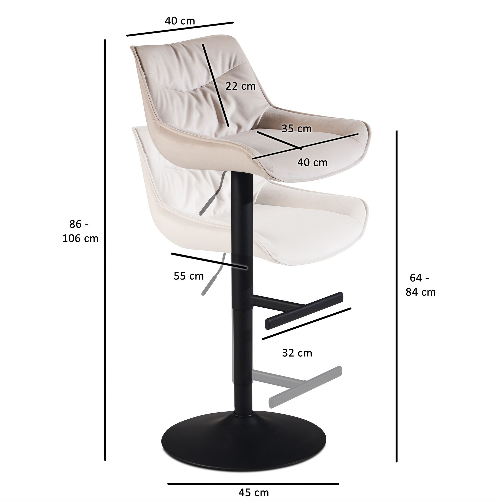 Barhocker Rypefjord Samt Beige Tiefe 55 cm