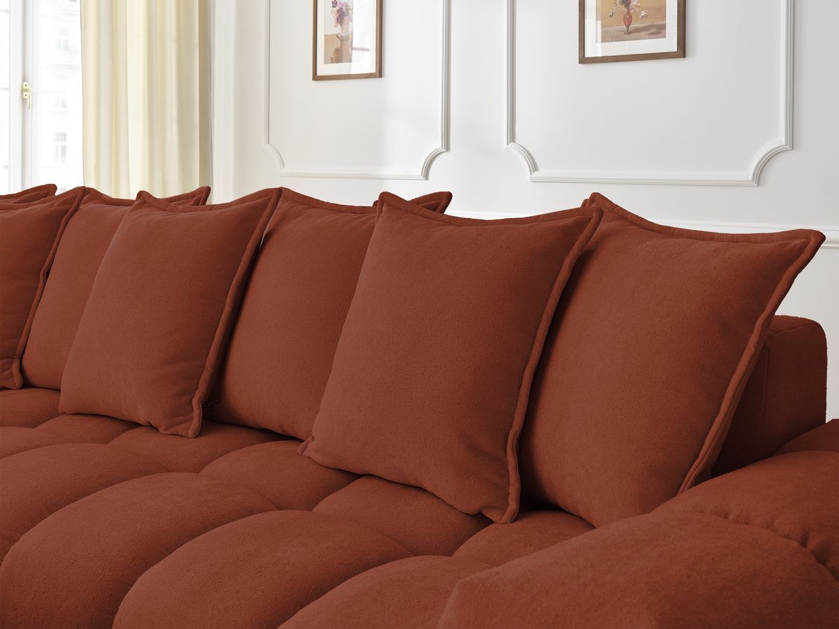 Bobochic Everest Ecksofa mit Schlaffunktion und Pouf, 10 Kissen Strukturstoff Orange Ecke links