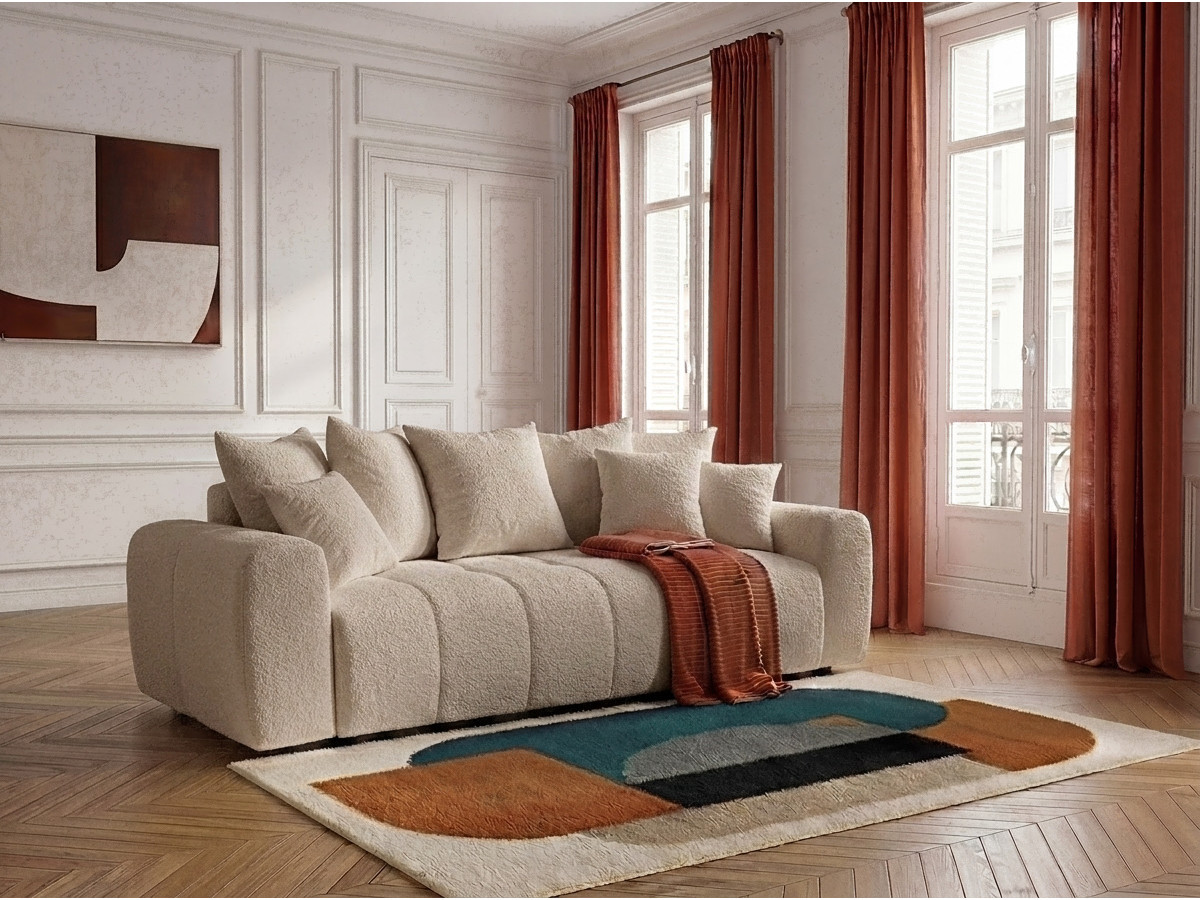 Bobochic Roxelane Schlafsofa 3-Sitzer mit Bettkasten Bouclé-Stoff Beige