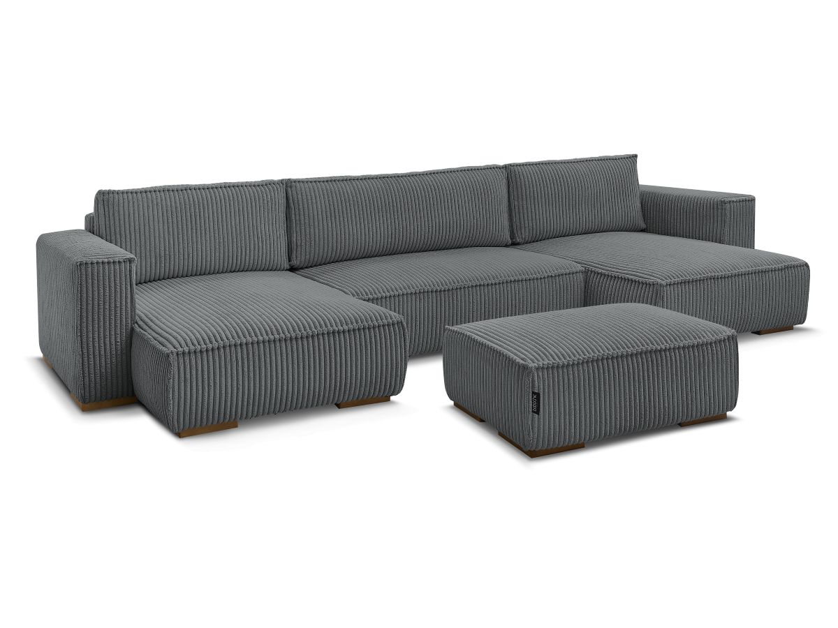 Bobochic Chelsea Wohnlandschaft mit Pouf Breitcord weich Dunkelgrau