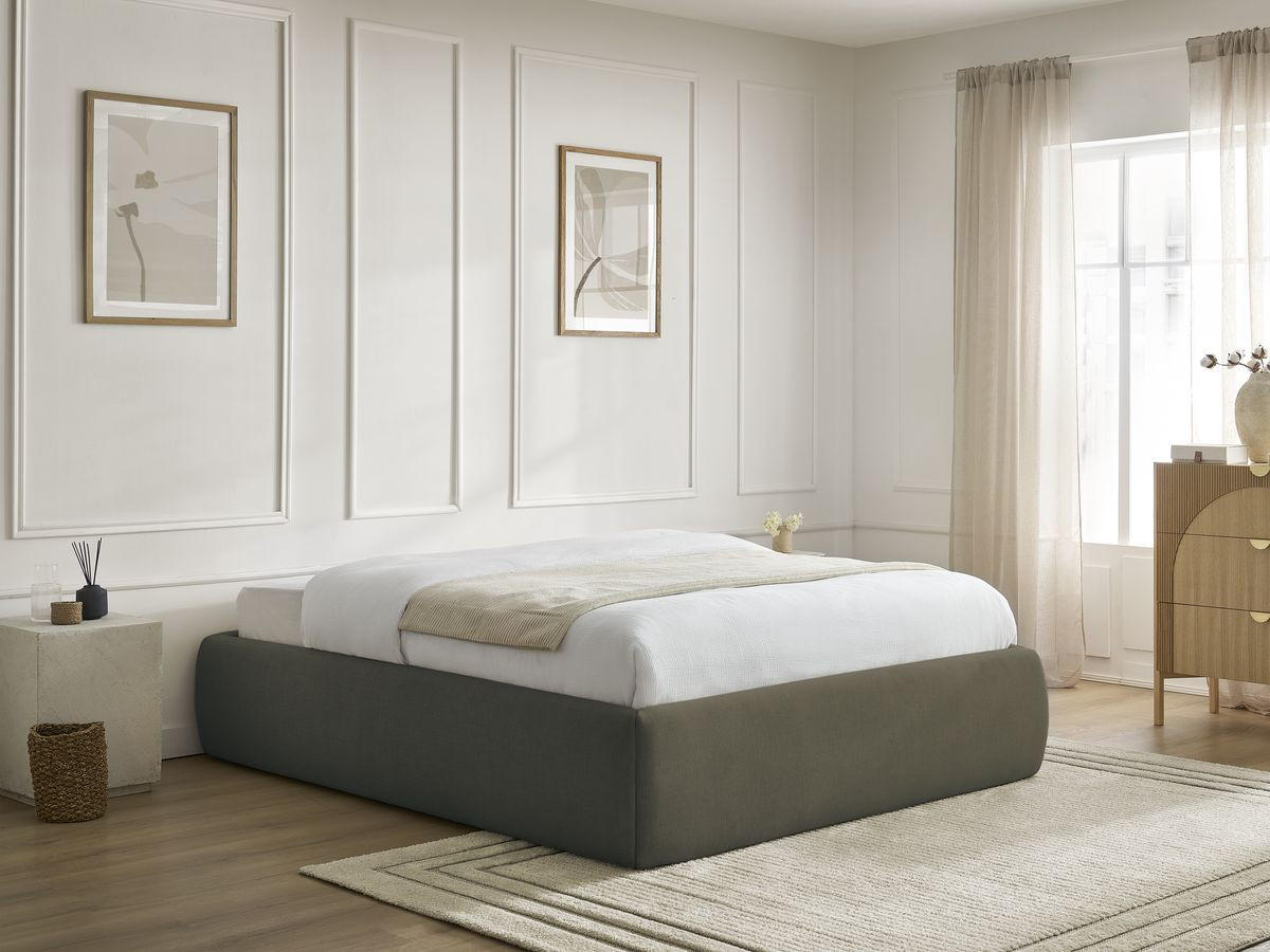 Bobochic Inera Bettgestell mit Bettkasten, ohne Kopfteil Stoff Grün, Liegefläche 180 × 200 cm