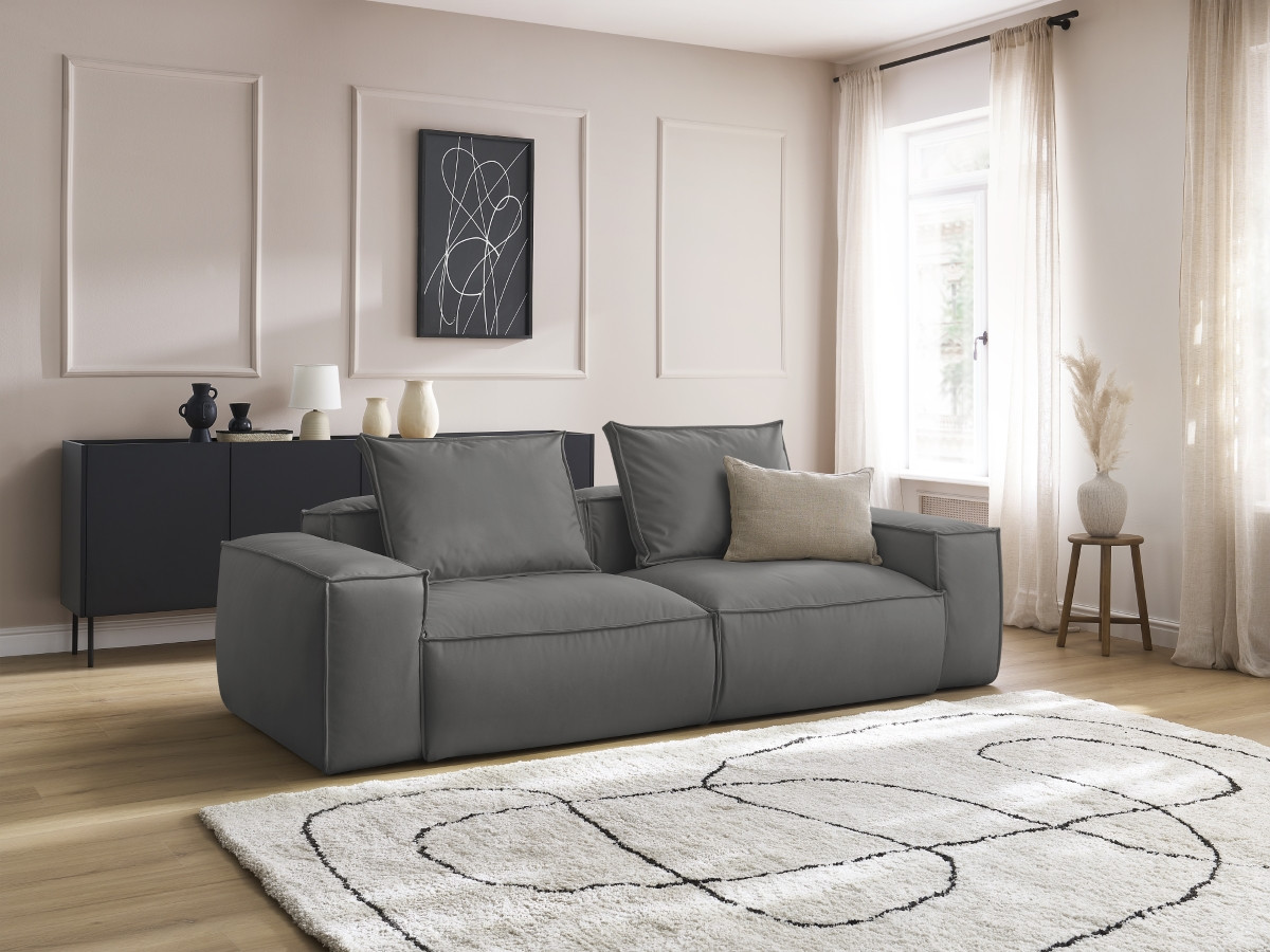 Bobochic Boheme Sofa 3-Sitzer Kunstleder Dunkelgrau