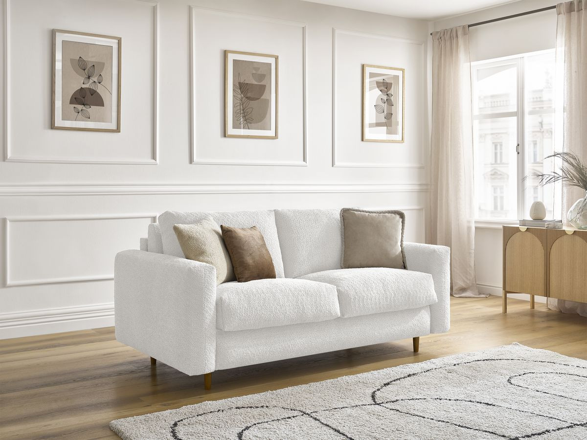 Bobochic Cocoone Schlafsofa 3-Sitzer Bouclé-Stoff Weiß, Liegefläche 140 × 200 cm