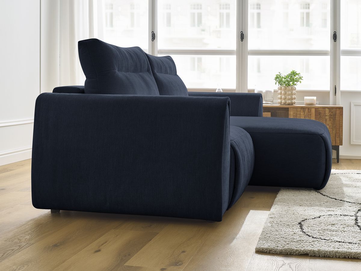 Bobochic Aden Ecksofa 246 × 152 cm Stoff Dunkelblau Ecke rechts