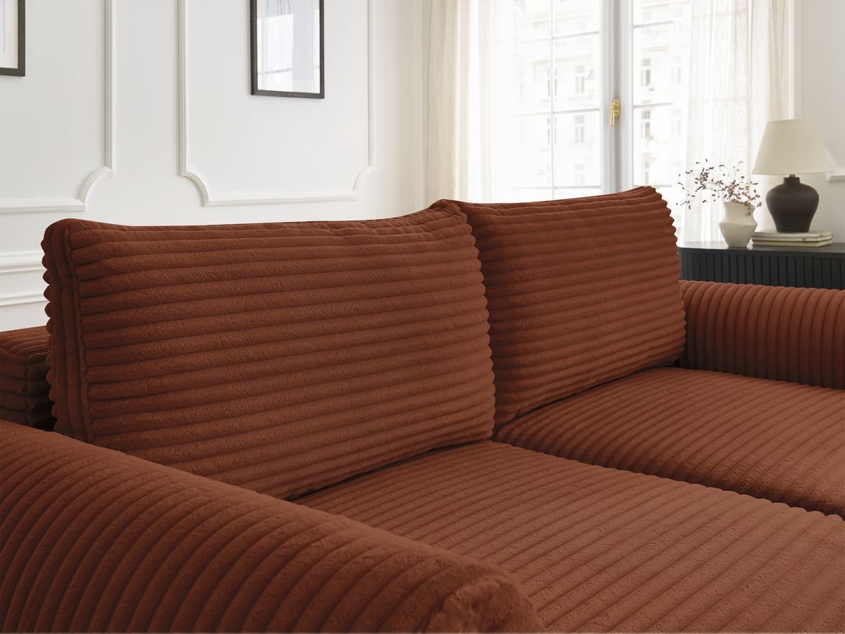 Bobochic Lucien Schlafsofa 3-Sitzer mit Bettkasten Breitcord weich Orange